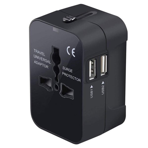 Universal Travel Adapter, International All in One Worldwide Travel Adapter and Wall Charger with USB Ports with Multi Type Power Outlet USB 2.1A,100-250 Voltage Travel Charger (Black)